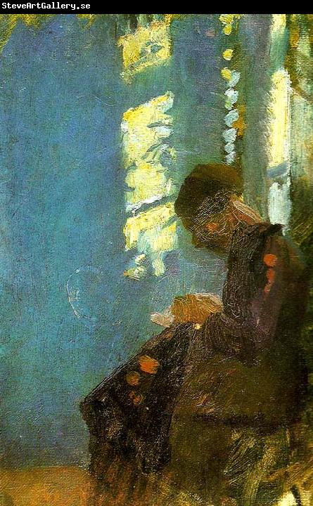Anna Ancher interiorior med syennde kvinde, ca
